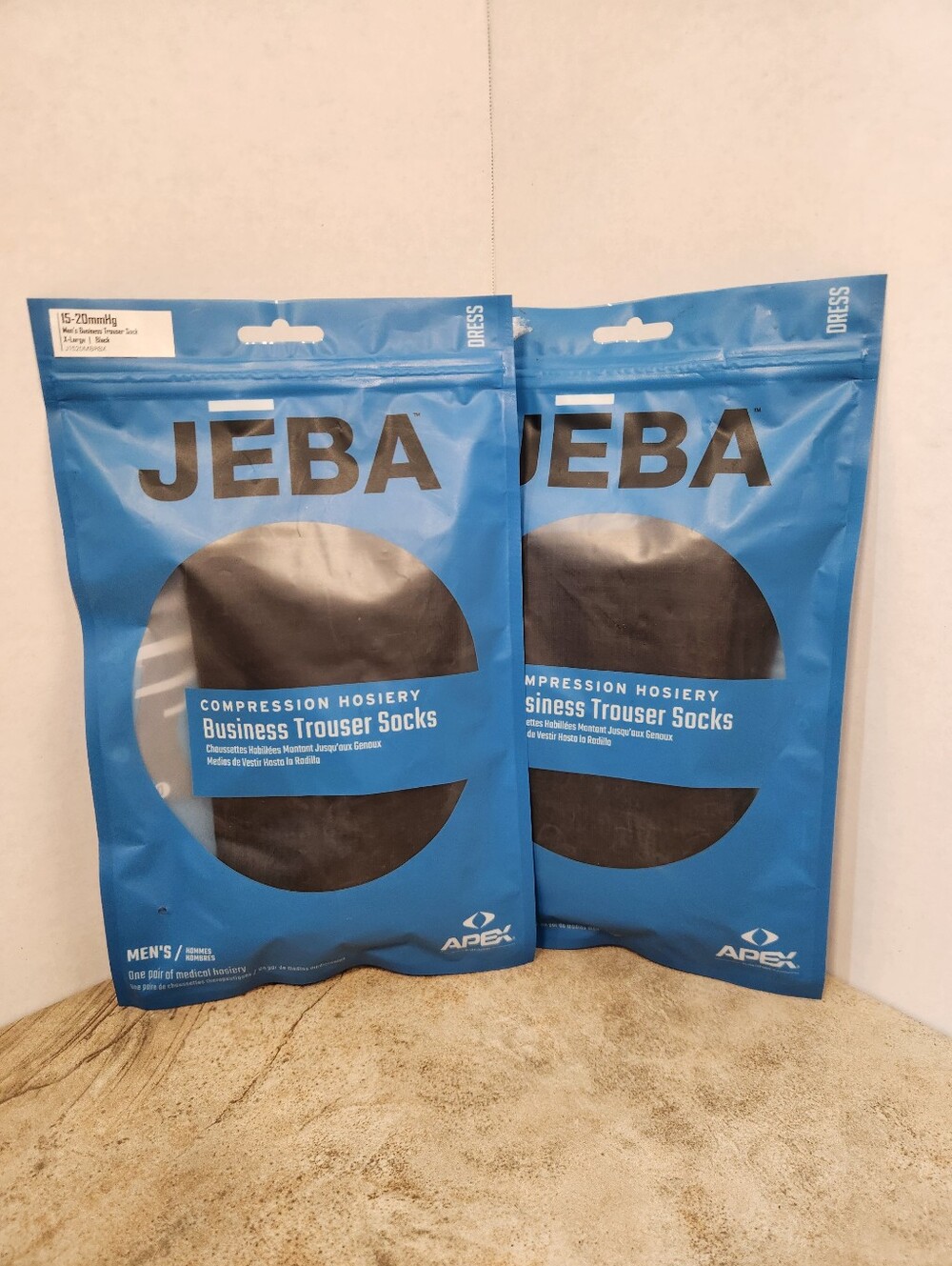 JEBA Compression Socks Men's X-Large Black 2 Pack15-20mmHg Gradient NEW